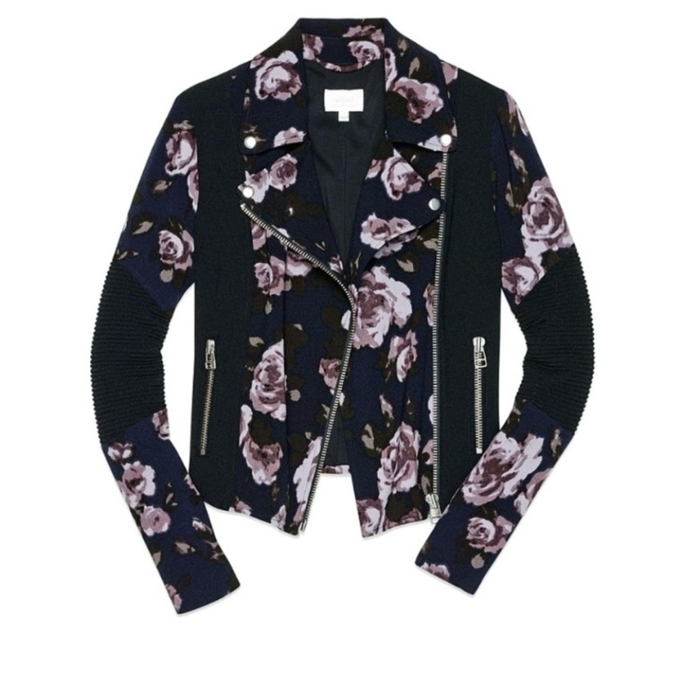 Aritzia Wilfred Montesson Dark Floral Motorcycle Biker Jacket Purple Size 0 - Picture 2 of 16